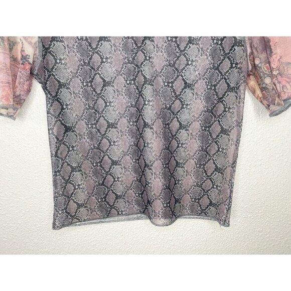 AGOLDE Vintage Mesh Top Y2K 00s Sheer Small Snake Print Mixed Media Romantic - Picture 3 of 10